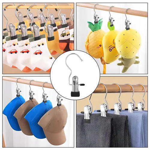 60Pcs Stainless Steel Hanging Hook Clips, Anti Slip Laundry Boot Hangers, Multi Purpose Storage Hooks for Closet Hat Handbag Towel Skirt, Home Travel Organizer Supplies