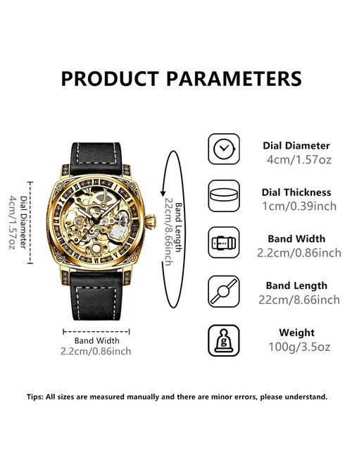 Business Fashion Round Dial Leather Strap Analog Mechanical Watch, Vintage All-match Buckle Automatic Wristwatch for Gift, Luminous Spring Pointer Design Watch with Box, Automatic Watches, National Day Offers, Mechanical Style Watches