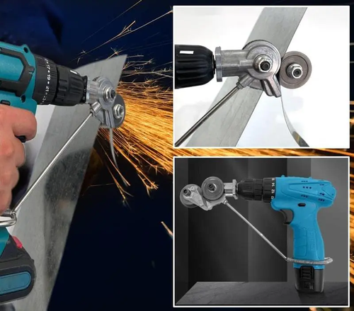 Complete Electric Drill Sheet Metal Cutting Attachment Kit with Auxiliary Handle, DIY Drill Shear Cutter, Portable Iron Aluminum Plastic Plate Cutting Tool with Full Installation Wrench Accessories for Workshop Auto Repair