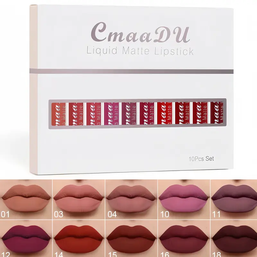 10-Pack Liquid Matte Lipstick Makeup Products, Long-Lasting Waterproof Non-Stick Lip Glaze, Beginner-Friendly Cosmetic for Adults & All Skin Types