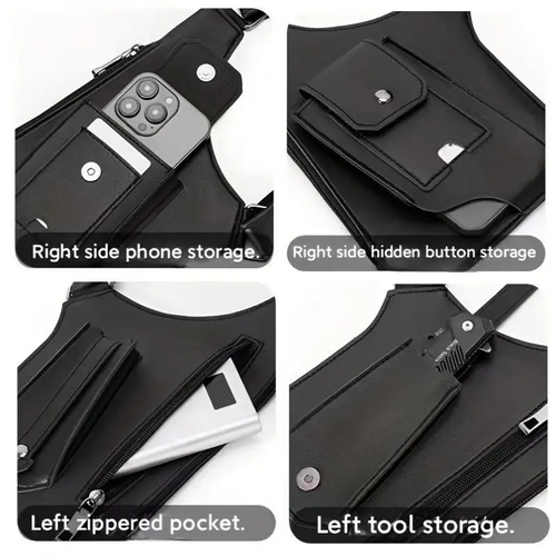 Universal tactical adjustable crossbody bag - anti-theft hidden storage space, lightweight and durable PU leather, multi-function pocket, adjustable shoulder straps and metal accessories, suitable for daily commuting, outdoor adventure and travel