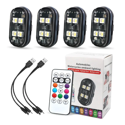 Car Interior Decorative Light, 4 Counts Car Interior Ambient Light with Remote Control, Long Standby Car Decorative Light, Car Accessories, Car LED Lights, Car Lighting Accessories GLOBAL PICKS
