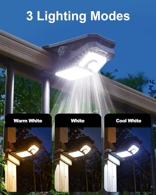 Solar-powered portable clip-on light, outdoor patio motion sensor lighting, garden terrace LED wall light