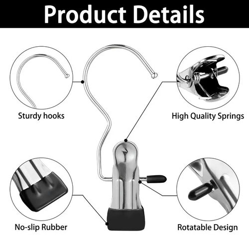 60Pcs Stainless Steel Hanging Hook Clips, Anti Slip Laundry Boot Hangers, Multi Purpose Storage Hooks for Closet Hat Handbag Towel Skirt, Home Travel Organizer Supplies