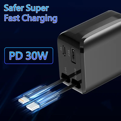 4 in 1 Retractable Car Charger Fast USB C Charging Adapter