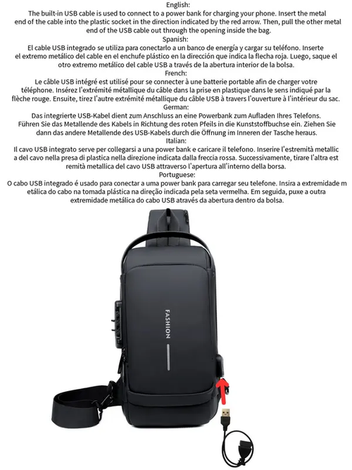 Men's Shoulder Crossbody Bag, Waterproof Belt Bag, Multi-Functional Chest Pack with Password Security, Water-Resistant, Adjustable Strap, Casual Daily Accessory