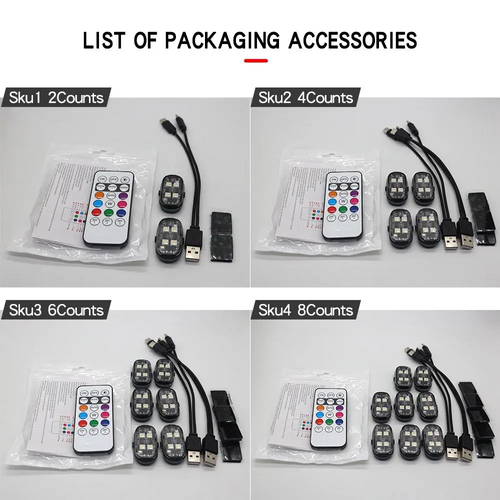 Car Interior Decorative Light, 4 Counts Car Interior Ambient Light with Remote Control, Long Standby Car Decorative Light, Car Accessories, Car LED Lights, Car Lighting Accessories GLOBAL PICKS