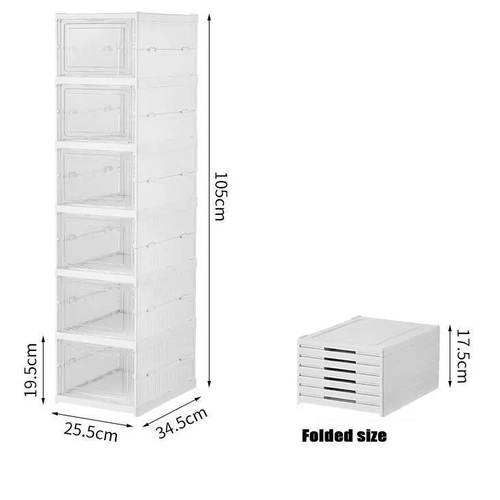 Transparent Foldable Shoe Rack 6 Tier Visible Shoe Organizer Quick Fold Unfold No Space Occupation Easy To Clean Breathable Shoe Cabinet For Entryway