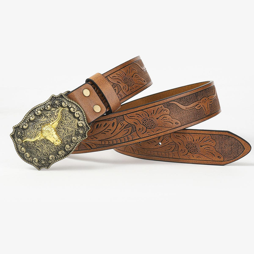 BELTROAD Cowboy Cowgirl Leather Buckle Belt for Men Women Western Leather Belt for Jeans Business Belt Unisex All Year Round Christmas Gifts