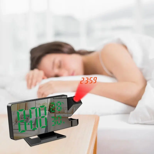 Projector-style alarm clock, multi-functional LED temperature and humidity display screen, intelligent electronic clock, with memory function, bedroom wall clock