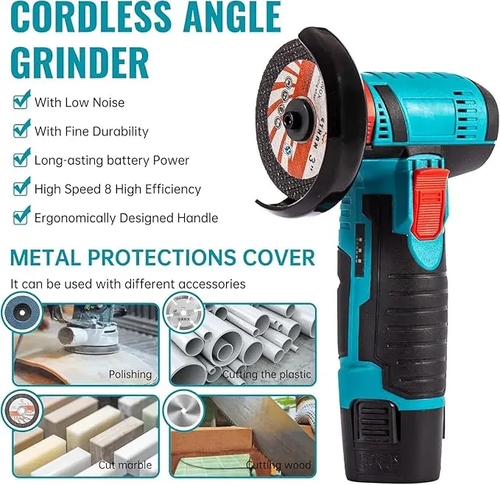 12V Cordless Mini Brushless Angle Grinder Kit with 4 Cutting Blades, 2 pcs 12V 1500mAh Batteries, 19500 RPM Min, for Cutting Grinding Polishing, Electric Heavy Duty Handle Power Tools