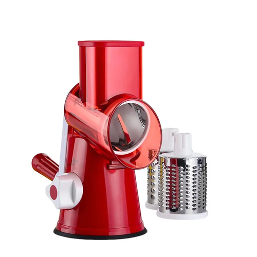 Rotary Cheese Grater, Manual Vegetable Slicer & Shredder with Strong Suction Base, 3 Stainless Steel Blades for Cheese, Carrots and Potatoes, Practical Kitchen Gadget