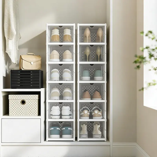 Transparent Foldable Shoe Rack 6 Tier Visible Shoe Organizer Quick Fold Unfold No Space Occupation Easy To Clean Breathable Shoe Cabinet For Entryway