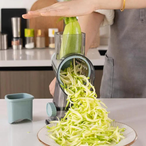 Rotary Cheese Grater, Manual Vegetable Slicer & Shredder with Strong Suction Base, 3 Stainless Steel Blades for Cheese, Carrots and Potatoes, Practical Kitchen Gadget