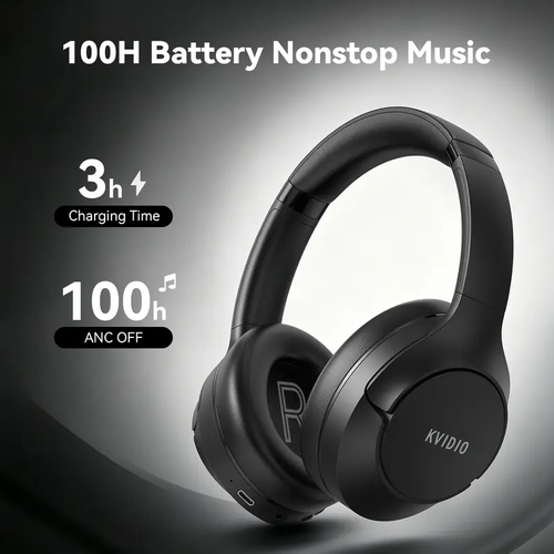 Wireless Bluetooth Over-Ear Headphones, Active Noise Cancelling, Hi-Res Audio, 100 Hours Battery Life, Foldable Lightweight Headset with Microphone for iOS, PC and Android, Black, Ideal for Home Office and Business Trips