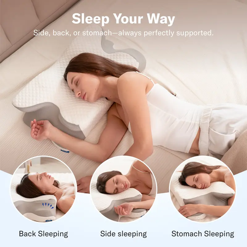 Alcedo Butterfly Contour Cervical Pillow for Cozy Sleep Odorless Ergonomic Memory Foam Orthopedic Bed Pillow 14.6 24.4 4.7 Inch For Side Back Stomach Sleepers