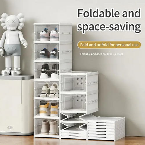 Transparent Foldable Shoe Rack 6 Tier Visible Shoe Organizer Quick Fold Unfold No Space Occupation Easy To Clean Breathable Shoe Cabinet For Entryway