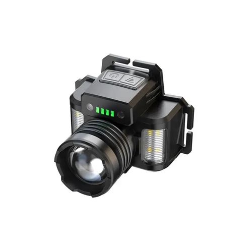 Rechargeable LED Headlamp with Motion Sensor Zoomable Spotlight 6 Lighting Modes Side White Red Blue Warning Lights 3600mAh Battery Power Indicator Type C Charging and USB Output for Camping Hiking Fishing Running Repair Emergency Outdoor Work