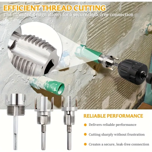 3 Piece Heavy Duty Alloy Pipe Threading Tool Set 1 2 inch 3 4 inch 1 inch Internal External Threads Electric Drill Compatible PVC Plastic Pipe Threader Ideal for DIY and Professional Plumbing Installations Compatible with PVC PPR and MPP Pipes home essentials