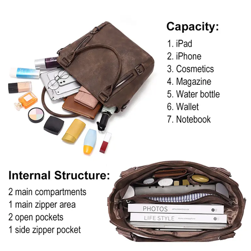 Laptop Tote Bag Purses for Women Vegan Vintage Leather Handbags Tote Purse Shoulder Bag Large Ladies Hobo Bags Gift Large Capacity Computer Bag for Work Everydag Bag Trendy Versatile Daily Commuting Bag