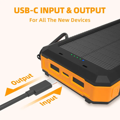20000mAh Solar Power Bank, Portable Fast Charging External Battery Pack with 4 Built-in Cables & 3 Output Ports, USB-C Outdoor Solar Charger with Dual Flashlights for Camping & Travel