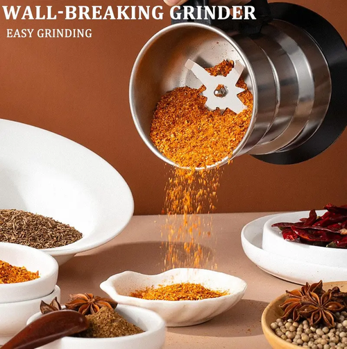 300W High Power Grinder with 2 Free Blades, Stainless Steel Grinder for Coffee Beans, Grains & Spices