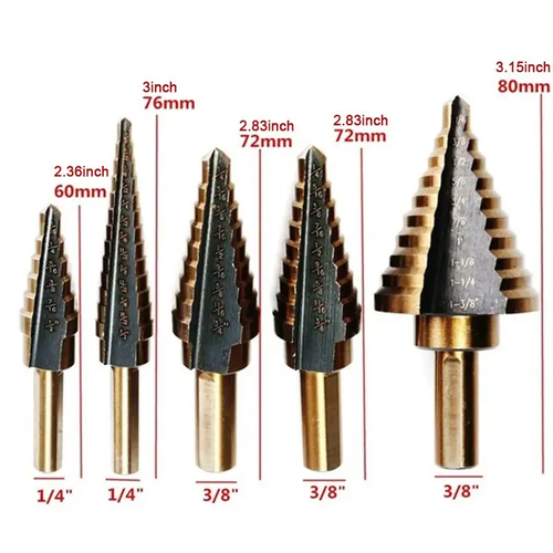 HSS Cobalt Step Drill Bit Set 5 Pieces 50 Sizes with Aluminum Storage Box for Wood Metal Concrete Drilling