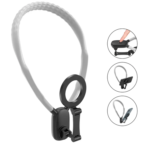 Magnetic Neck Phone Holder, Silicone Steel Hands-Free POV Vlog Chest Mount, Horizontal Shooting Available, Fit iPhone & All Android Smartphones