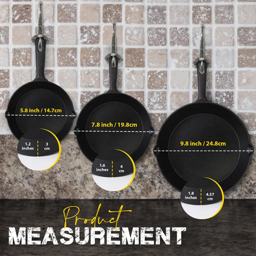 3Pcs Cast Iron Skillet Set 6.3 7.9 10.2 Inch Uncoated Non-Stick Frying Pans 16 20 26cm Multi Size Kitchen Cookware