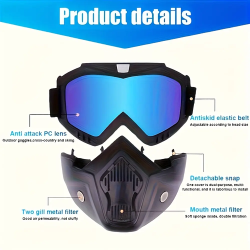 Colored Lens A Full-face Goggle with Anti-fog High-definition Lenses, Detachable and Adjustable Motorcycle Mask