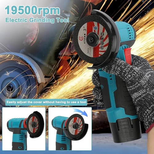 12V Cordless Mini Brushless Angle Grinder Kit with 4 Cutting Blades, 2 pcs 12V 1500mAh Batteries, 19500 RPM Min, for Cutting Grinding Polishing, Electric Heavy Duty Handle Power Tools