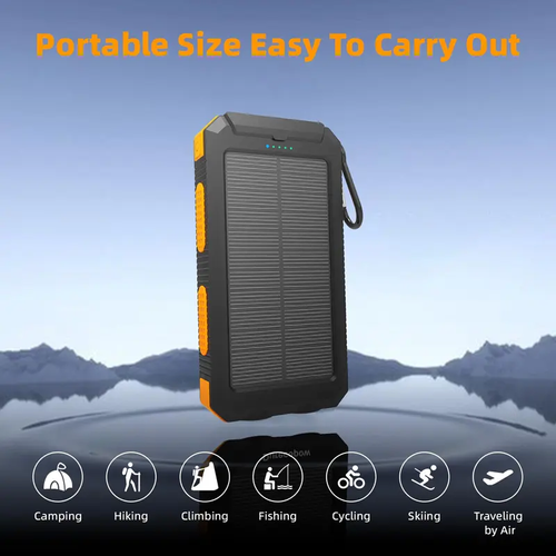 20000mAh Solar Power Bank, Portable Fast Charging External Battery Pack with 4 Built-in Cables & 3 Output Ports, USB-C Outdoor Solar Charger with Dual Flashlights for Camping & Travel