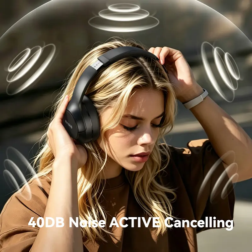 Wireless Bluetooth Over-Ear Headphones, Active Noise Cancelling, Hi-Res Audio, 100 Hours Battery Life, Foldable Lightweight Headset with Microphone for iOS, PC and Android, Black, Ideal for Home Office and Business Trips
