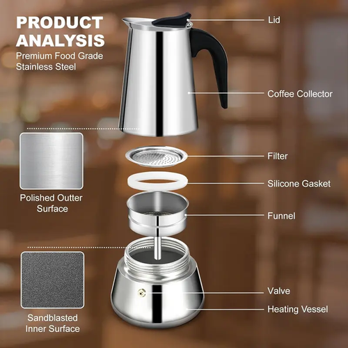 Stainless Steel Moka Pot 450ML Stovetop Coffee Maker for Gas Stove