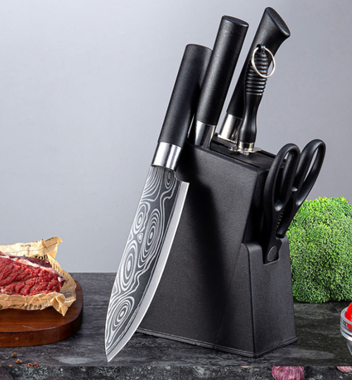 6pcs Stainless Steel Kitchen Knives Set Chef Knife Slicing Meat Cleaver Fruit Knife Ceramic Peeler