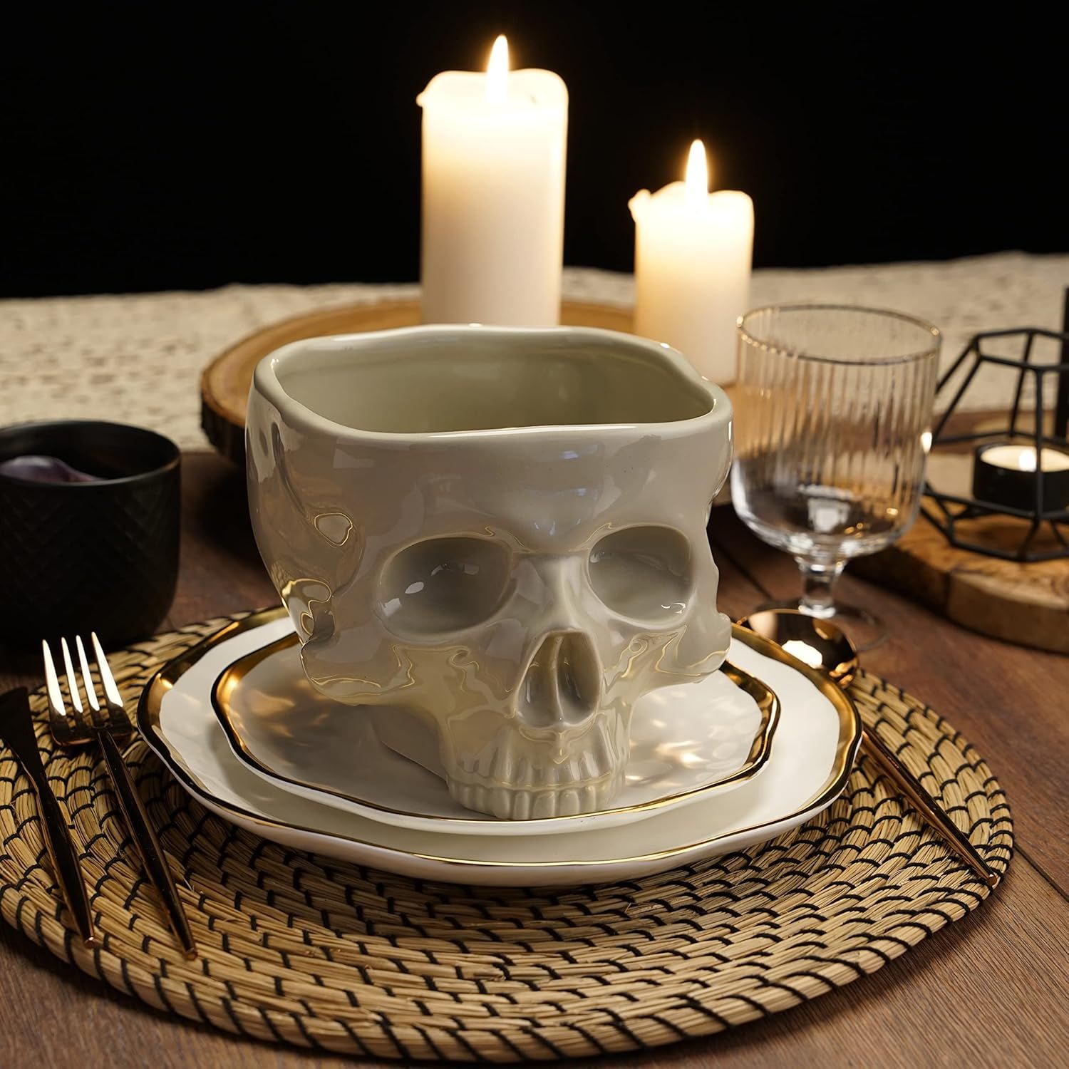 Menschliche Totenkopfschale - Lebensmittelechte Skelettkopf-Pastaschale - Gothic Tischdekoration