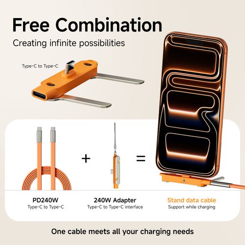 2-in-1 240W Charging Cable with Hidden Phone Stand