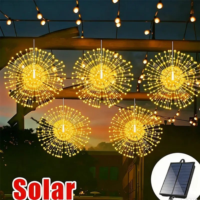 🎉Set of 4pcs Solar fireworks light strings for the garden and at parties