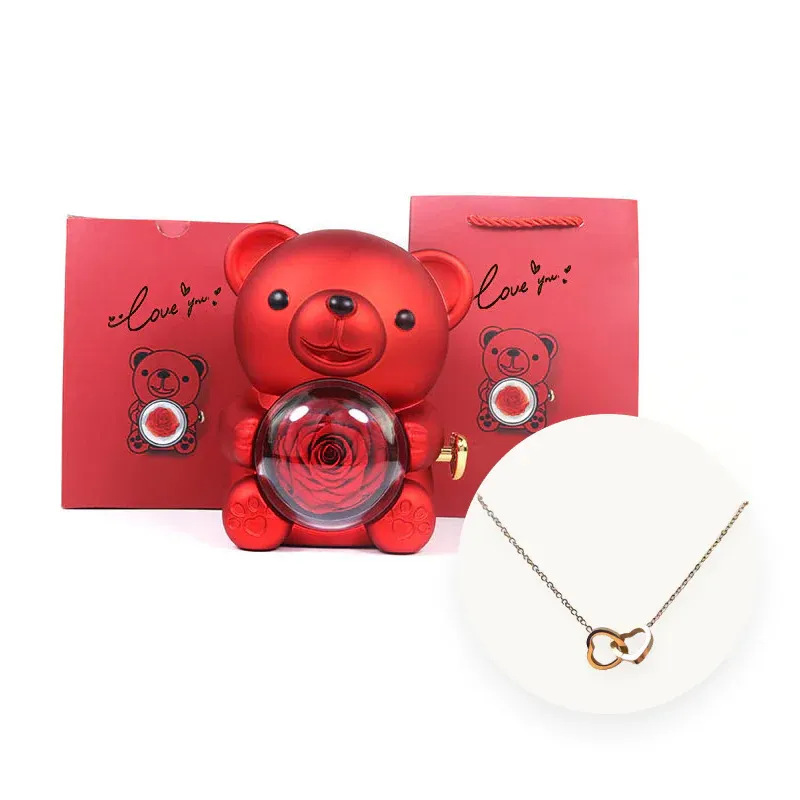 Rose Bear Eternal Rose & Heart Necklace