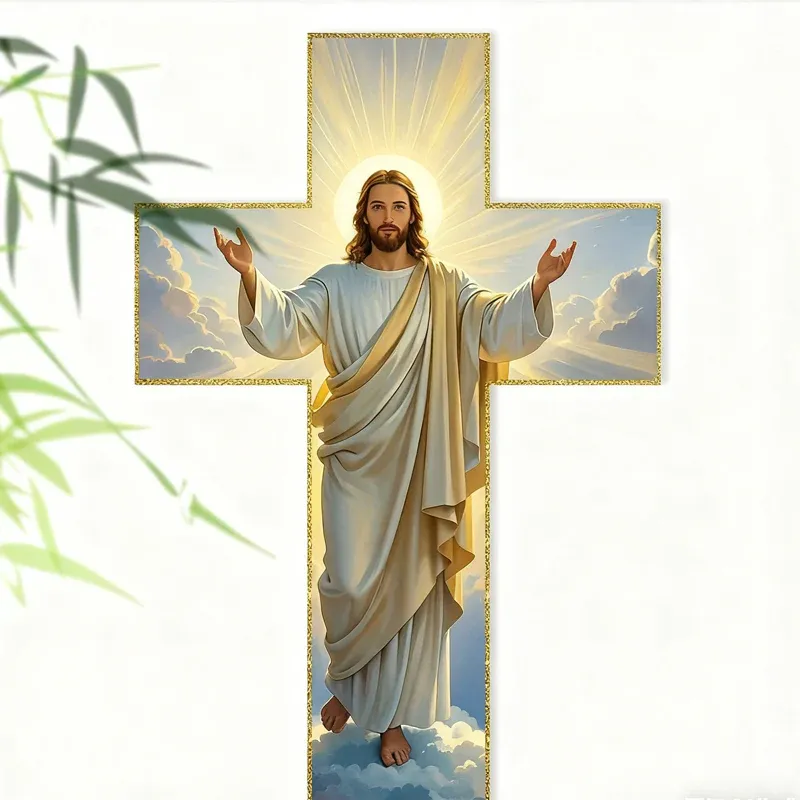 ✝️ ✨ Retro Jesus Christ Wall Cross Decor - Vintage Wooden Design with Faith Symbolism for Spiritual Home Accent 🌟🕊️