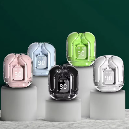 LuxuryKase LK092 LK-Air-31 Unique and Stylish Wireless ENC Noise Cancelling Earbuds With Digital Display Transparent Charging Case