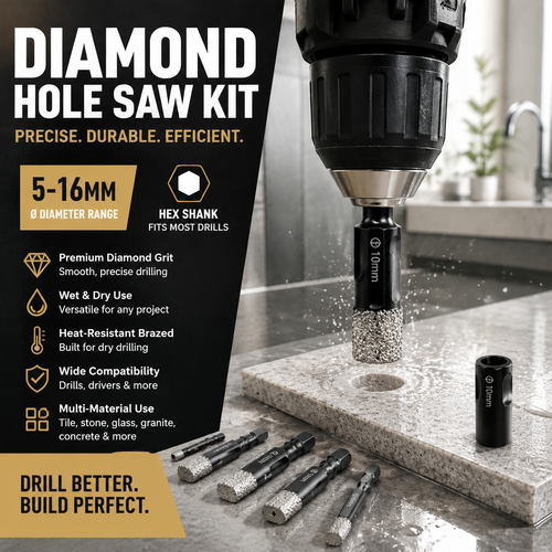 7pcs Diamond Drill Bits Set – 5‑16mm sizes, hex shank fits most drills