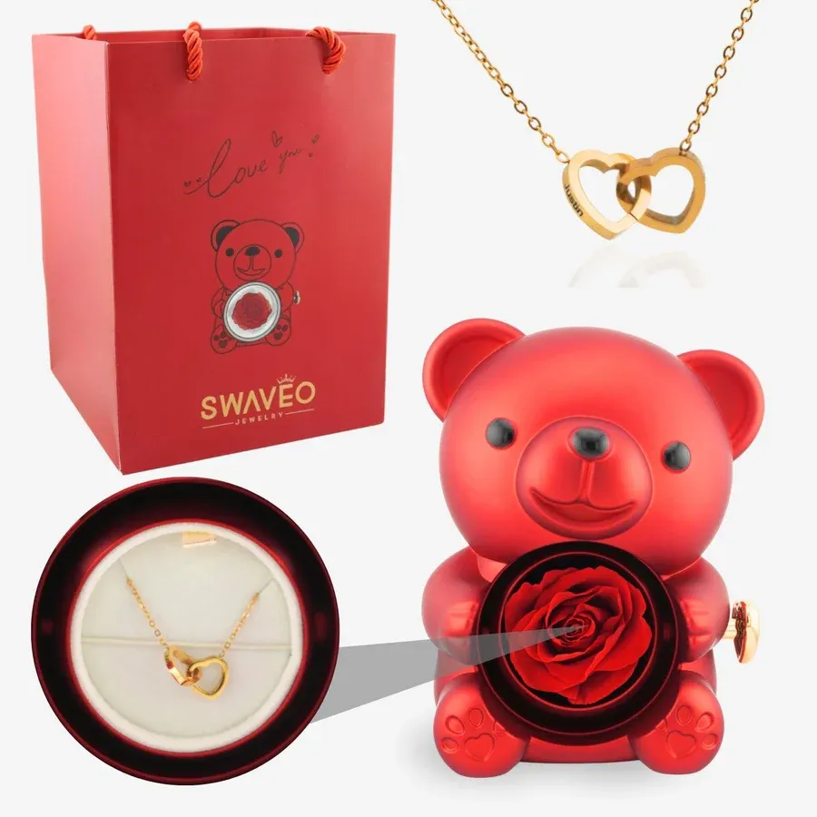 Rose Bear Eternal Rose & Heart Necklace