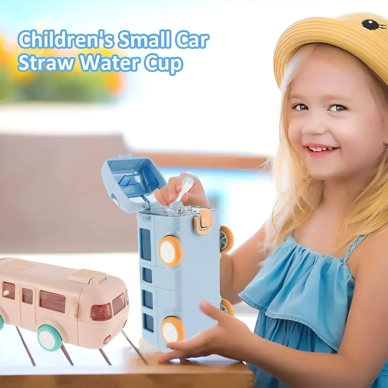 CUTE BUS SHAPED WATER BOTTLE WITH STRAW
