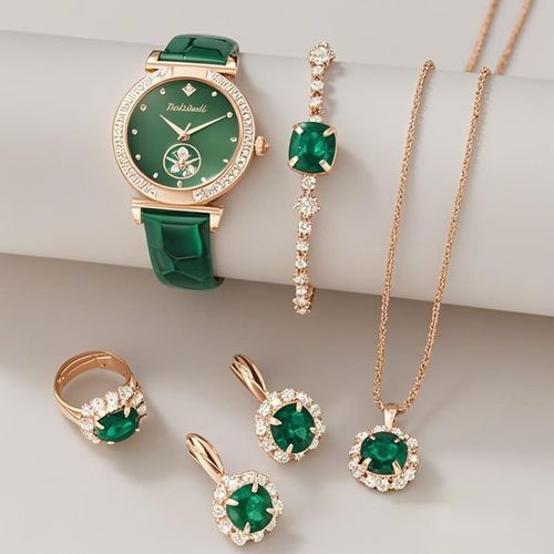 Hot Selling 6 Pcs Watch Set Drop Pendants Earrings Bangle Jewelry Set for Women