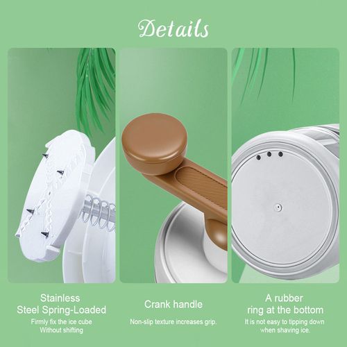 Manual Ice Shaver Machine Hand Crank Snow Cone Maker for Home & StreetVending - No Power Needed, 2 Ice Moulds,Stainless Blade, 26.5cm Portable