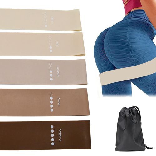 Resistance Bands Set of 5 - Natural LatexExercise Loop Bands 5-40 lbs, Home Gym,Yoga, Physio & Butt Workout, GradientBrown, With Carry Pouch