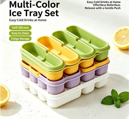 Silicone Ice Cube Tray — Food-Grade Flexible Mold for Ice, Popsicles & Chocolate