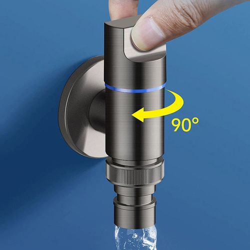 Gun Grey Mini Quick-Open Washing Machine Tap with Stainless Steel Body, Brass Cartridge, Auto-Shutoff, Wall-Mounted