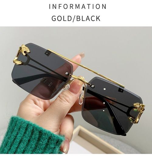 Hot sale frameless cut edge rectangular sunglasses for men and women universal frame leopard head double bridge sunglasses 2025 rimless sun glass